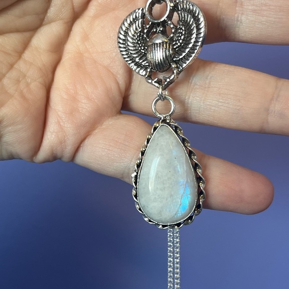 Moonstone Scarab Necklace, Ancient Egyptian talisman, moonstone scarab beetle - Picture 10 of 13